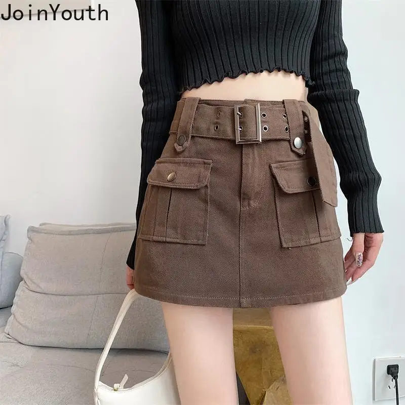 Denim Skirt for Women Fashion Korean Jupe High Waist A-line Summer Saia 2024 Faldas Mujer De Moda with Belt Bodycon Mini Skirts