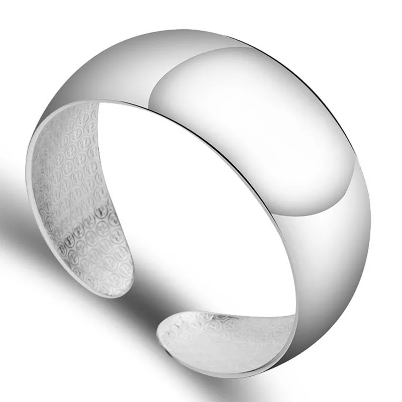 تعويذة بسيطة لامعة 925 الفضة سوار المرأة العرقية نمط موضة سوار واسع مفتوح مكدسة المجوهرات