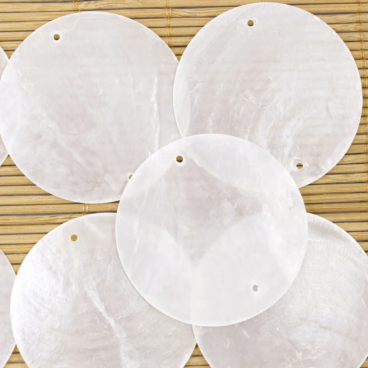 10 PCS 50mmNatural Translucent Coin Shell Charms Pendants Wind Chimes DIY 2 holes