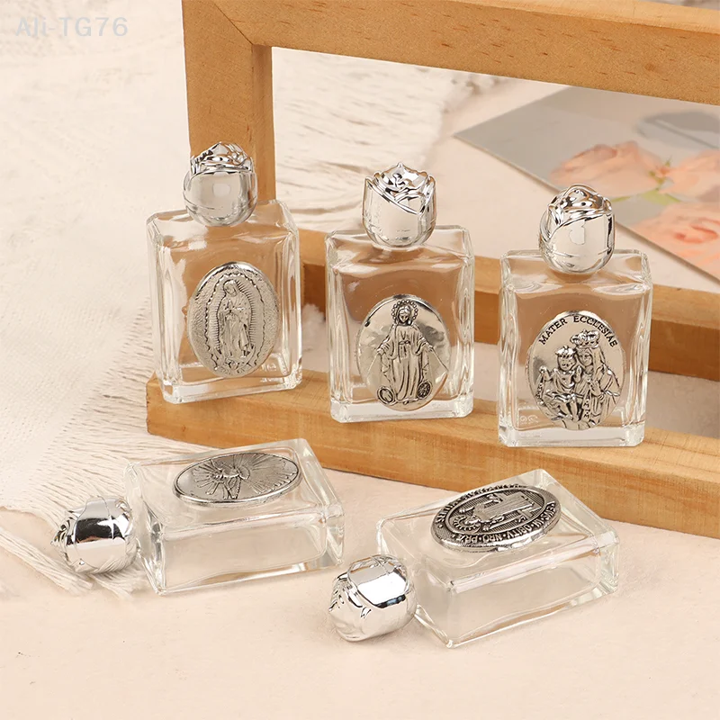 12 Types of Glass Holy Water Bottle - Jesus Cross Christian Virgin Sculpture Design Refillable Religious Water Bottle