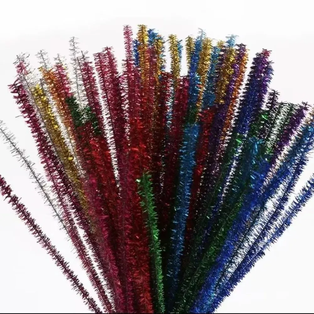 

100pcs New 30cm Glitter Chenille Stems Wool Top Christmas DIY Craft Supplies Torsion Bar Plush Tinsel Stems