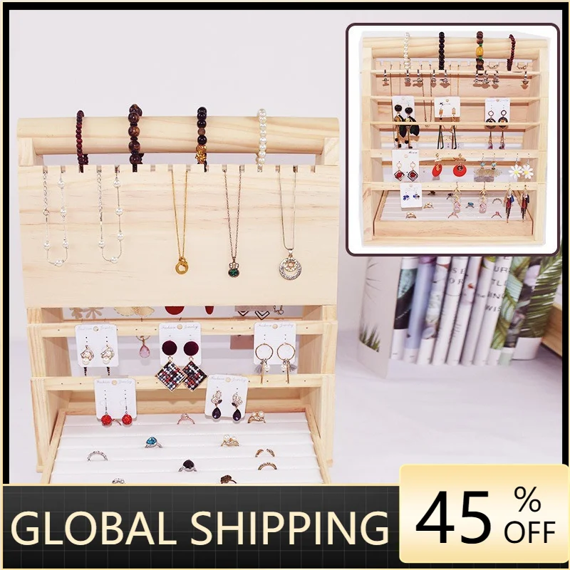 Solid Wood Double-sided Hanging Jewelry Rack Ear Studs Earrings Storage Rack Necklace Bracelet Jewelry Display Rack Jewelry