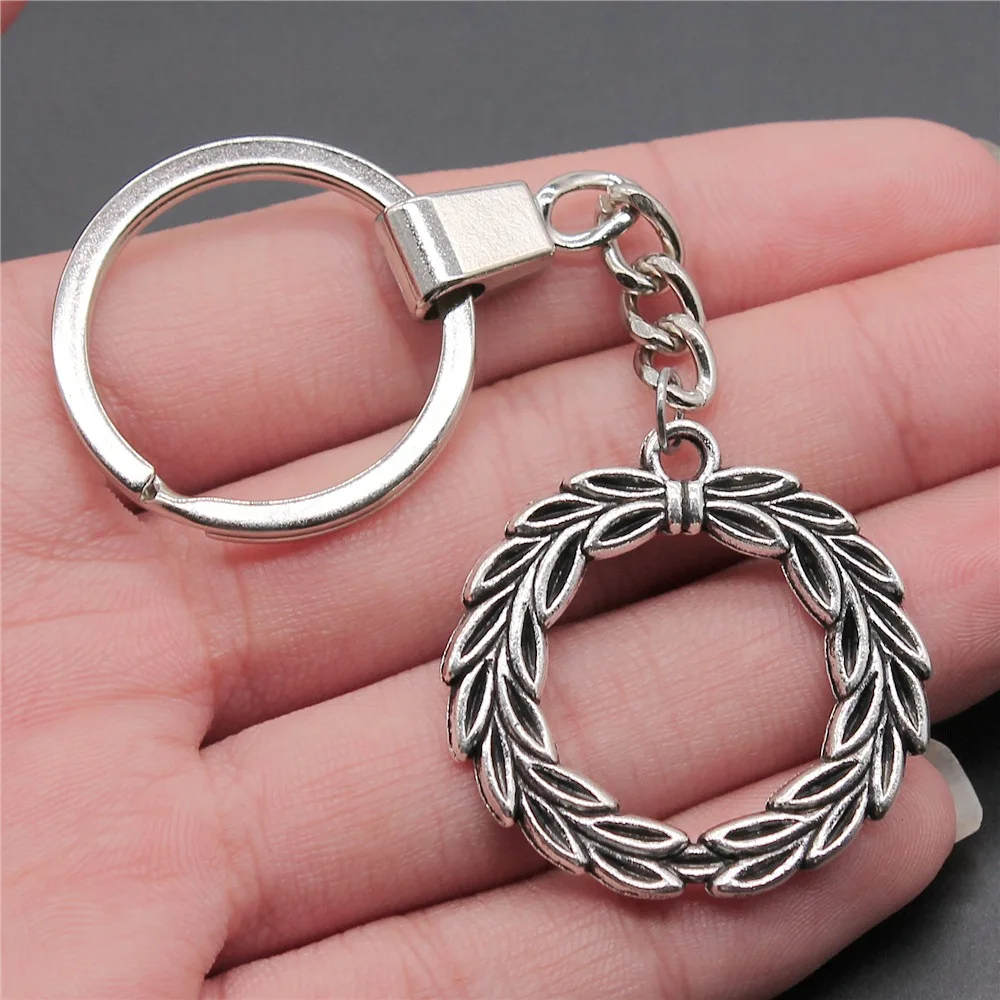 Men Keychain Keyring DIY Metal Holder Chain 2 Colors 34mm Peace Olive Pendant Keychain Keyring