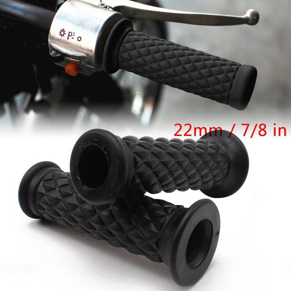 BLACK MOTORCYCLE MOTORBIKE RUBBER HANDLEBAR HANDLE BAR GRIPS 22mm 7/8