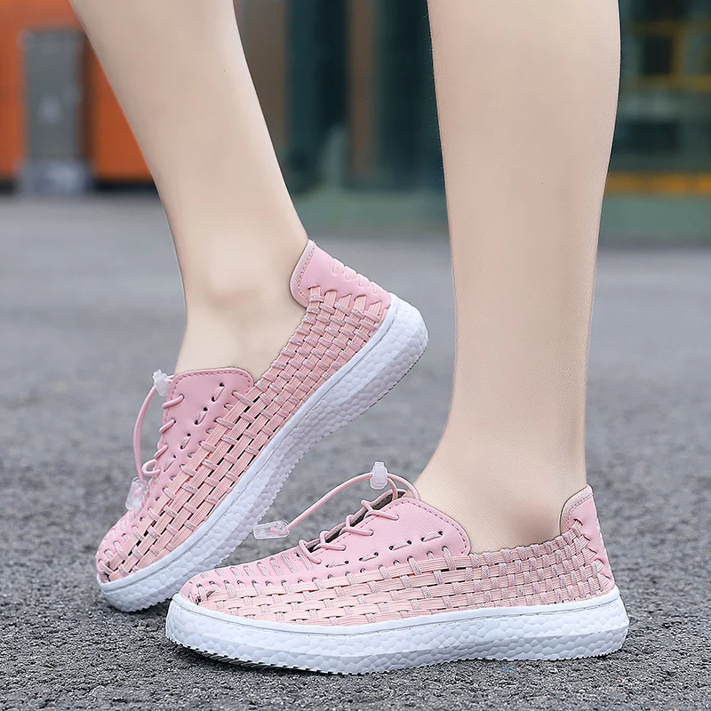 STRONGSHEN Women Handmade Woven Flat Shoes Summer Fashion Breathable Casual Slip-On Sneakers Female Footwear Loafers Zapatos