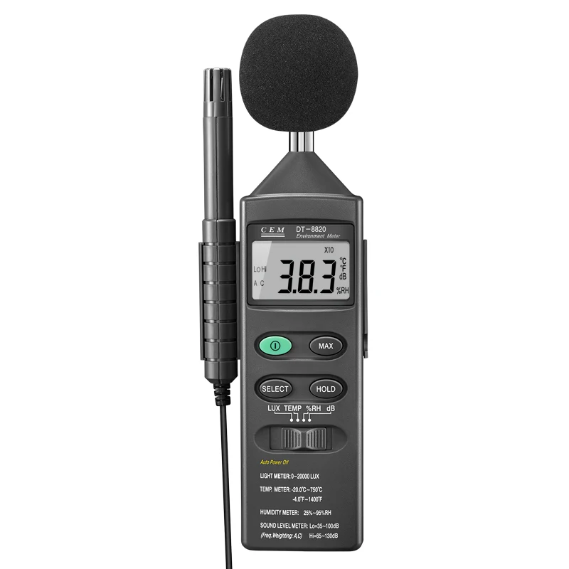 

CEM Handheld 4 in 1 Multifunction Environment Meter of Sound Level Meter, Light Meter, Humidity Meter, and Temperature Meter