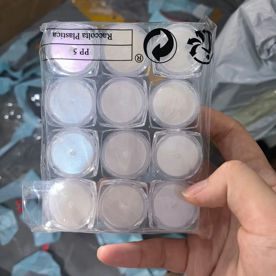 Set de 12 frascos de polvo de espejo blanco aurora para uñas, 0.3g cada uno, pigmento cromado brillante para esmaltado UV, decoración de manicura 3