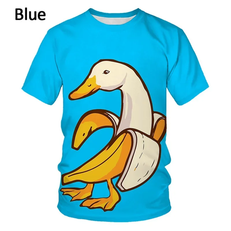 2024 New Funny Banana Duck Graphic T Shirt for Men Clothing Casual Round Neck Tops Fashion Kids Short Sleeve Cool Design T-shirt