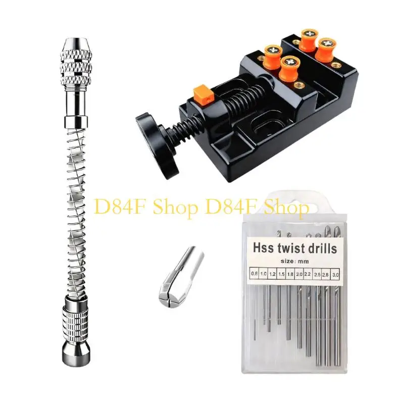 D84F 10Pcs Semi-Automatic Mini Manual Hand Drill Twist Hand Manual Push Chuck Drill Bit 0.8-3mm Punching Manual Drilling