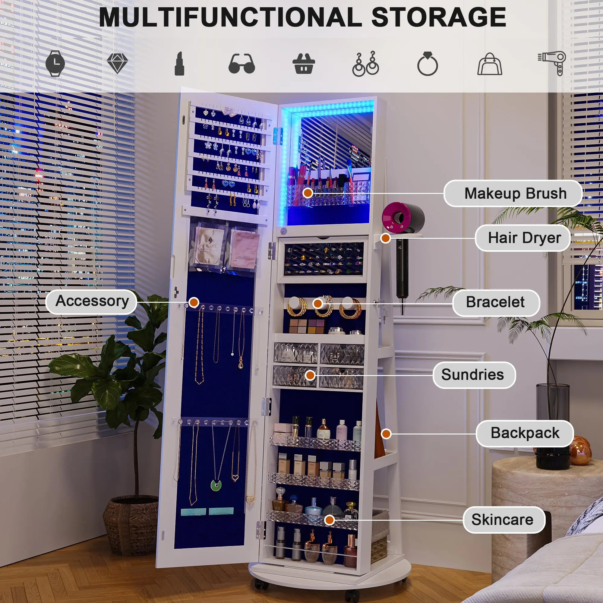 360° Swivel Jewelry Armoire wi - Full Length Mirror Jewelry Armoire ulasan dan harga