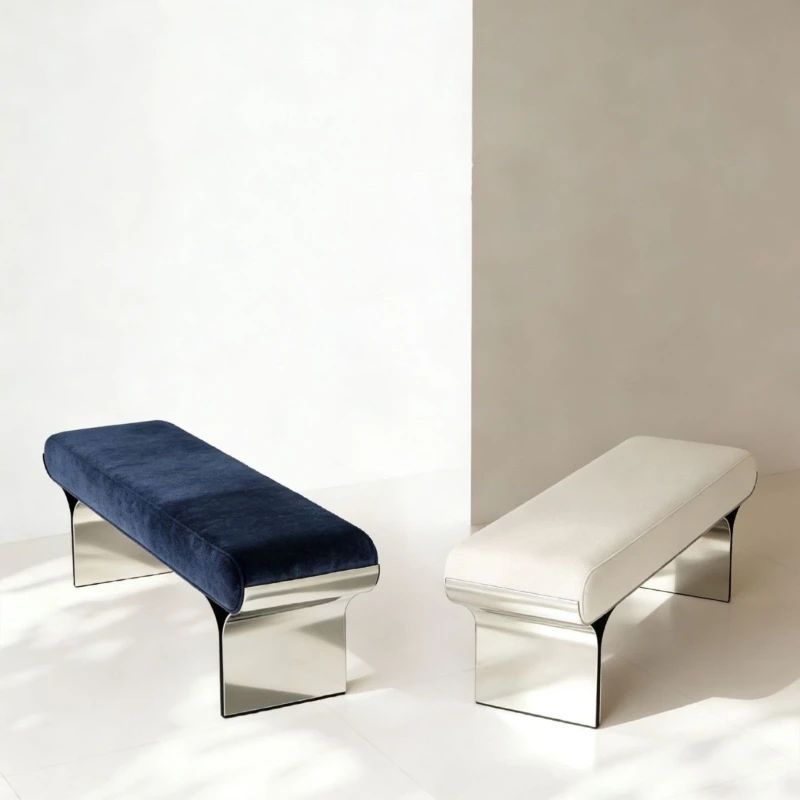 LTT Italian minimalist stainless steel fabric bench light luxury high-end shoe changing stool bedside stool