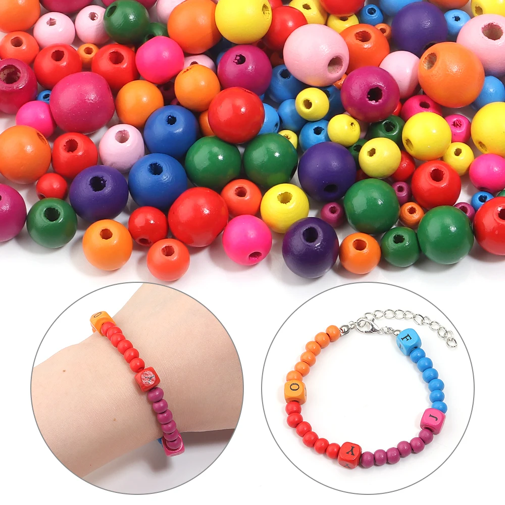 10-100pcs/lot 6-30mm Natural Wooden Beads Colorful Round Wood Loose Spacer Beads For Jewelry Making DIY Bracelet Accessories