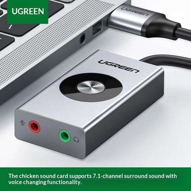 UGREEN 50711 USB 7.1 External Sound Card 1m USB to 3.5mm Audio Adapter with Microphone and Headphone Ports for PC Laptop