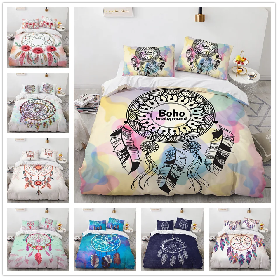 

Dreamcatcher Duvet Cover Set Full Twin Bedding Set Vintage Feather Pattern Comforter Cover Set Bohemian Quilt Cover&Pillowcases