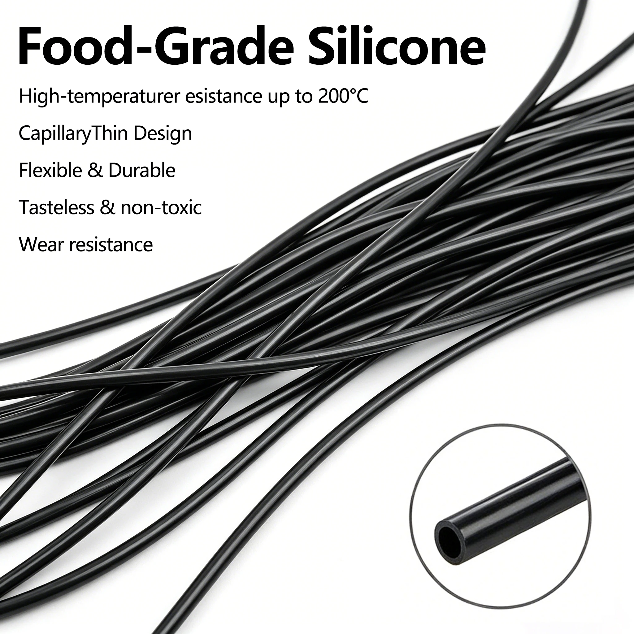 High Temp Resistant Food Grade Silicone Hose 5M Black Capillary Pipe Flexible Nontoxic Silicone Tube ID 0.5 1 2 3 4 5mm