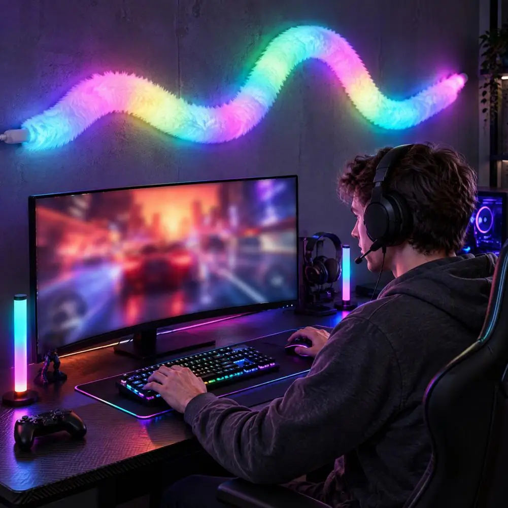 Dreamy Led Rope for Headboards Faux Fur Neon Light Strip 360-degree Flexible Led Rope Light Soft Decorative Glow for Bedroom
