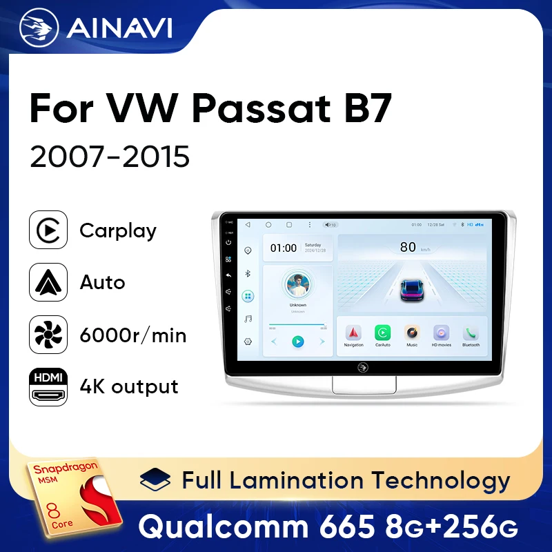 

Ainavi Car Radio For Volkswagen VW Passat B7 B6 CC 2007-2015 Multimedia Player Carplay Android Auto Stereo Android13 No 2din DVD