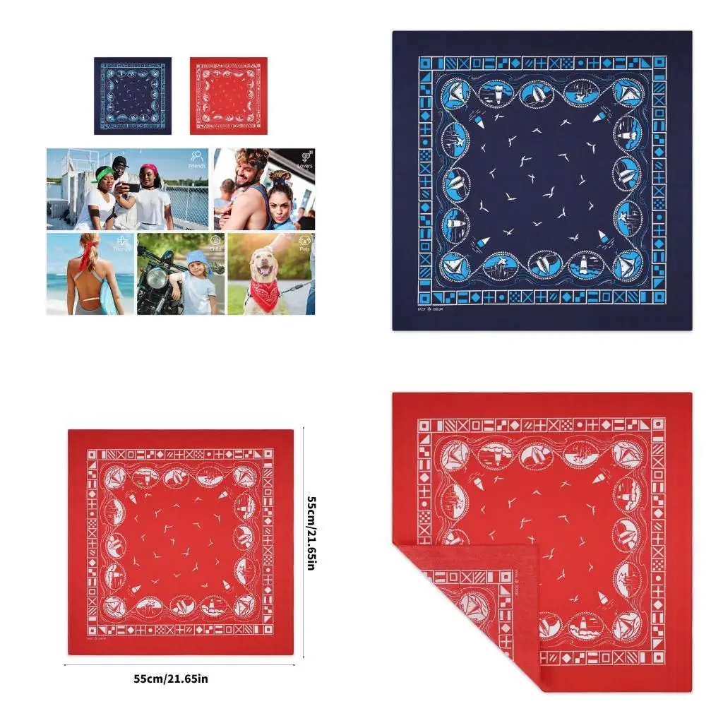 

652F Patterned Cotton Square Scarf Lightweight Airy Unisex Fashion Wrap For Daily Use