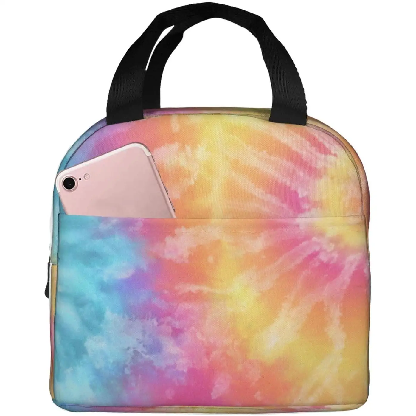 

Colorful Tie Dye Insulated Lunch Box Reusable Cooler Tote for Adults Student Girl Boy Work Office School Picnic Over