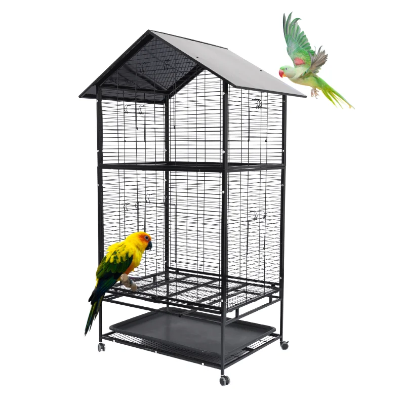 

Custom Wholesale Large Metal Birdhouse Movable Universal Wheel Wire Parrot Cage, Spacious Metal Bird Cage Parrot Cage