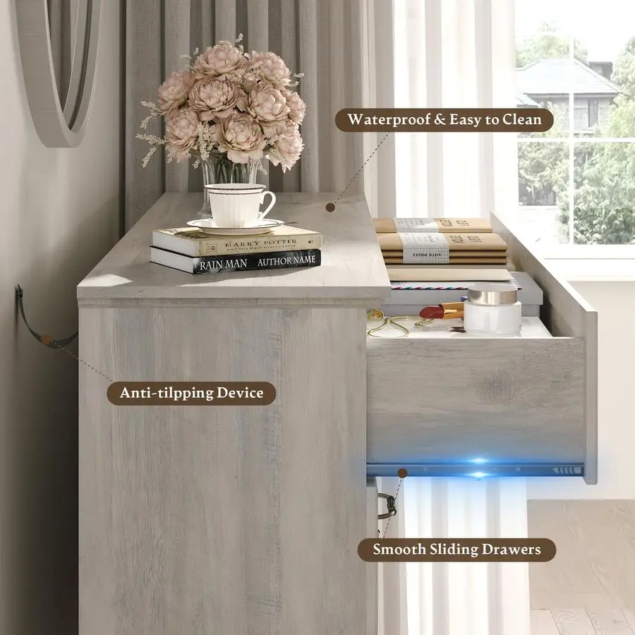 ตู้ลิ้นชัก 6 ชั้นสำหรับห้องนอน, ตู้ลิ้นชักสไตล์โมเดิร์นกว้าง 54 ซม. พร้อมลิ้นชักลึกและมือจับแบบแท่ง, ตู้ลิ้นชักไม้สไตล์เรสติกสำหรับวางทีวี