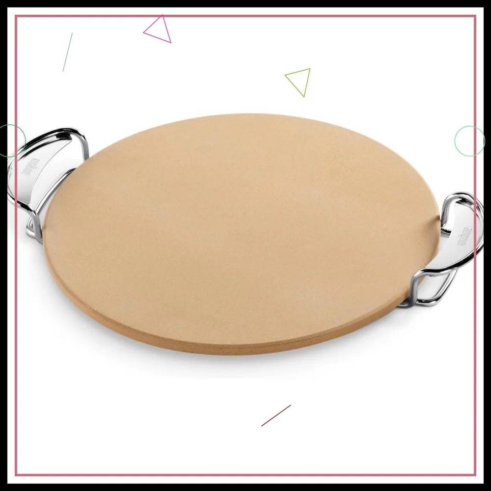 

16.7" Pizza Stone with Carry Rack for Gourmet BBQ Cooking, Perfect for Outdoor Grilling