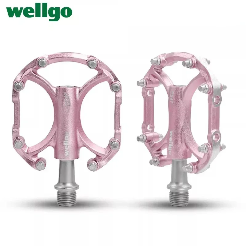 Wellgo Road Bicycle Pedal C247 3 Bearings Pedal Cr-Mo Spindle CNC AL Body Pedal with Anti-slip Pins for Bird Folding Bike MTB