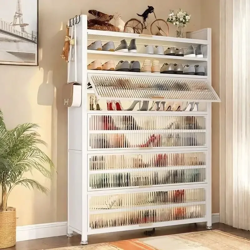 Stainless steel shoe rack household multi-layer dust-proof door home storage integrated shoe cabinet large-capacity storage