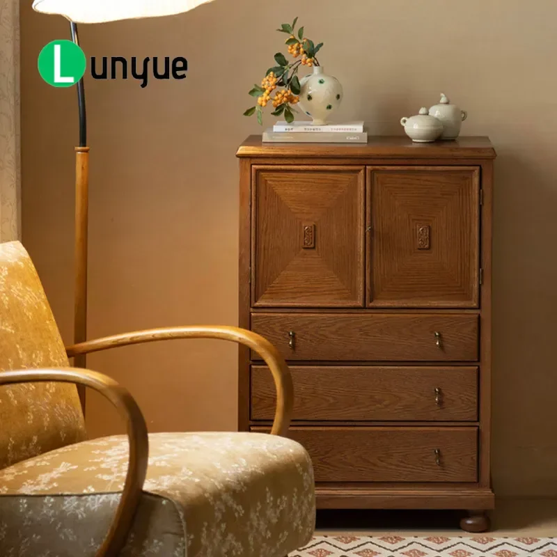 French Retro Solid Wood Dendrobium Beads Bucket Cabinet Living Room Sofa Side Small Vertical Irregular Storage Furniture