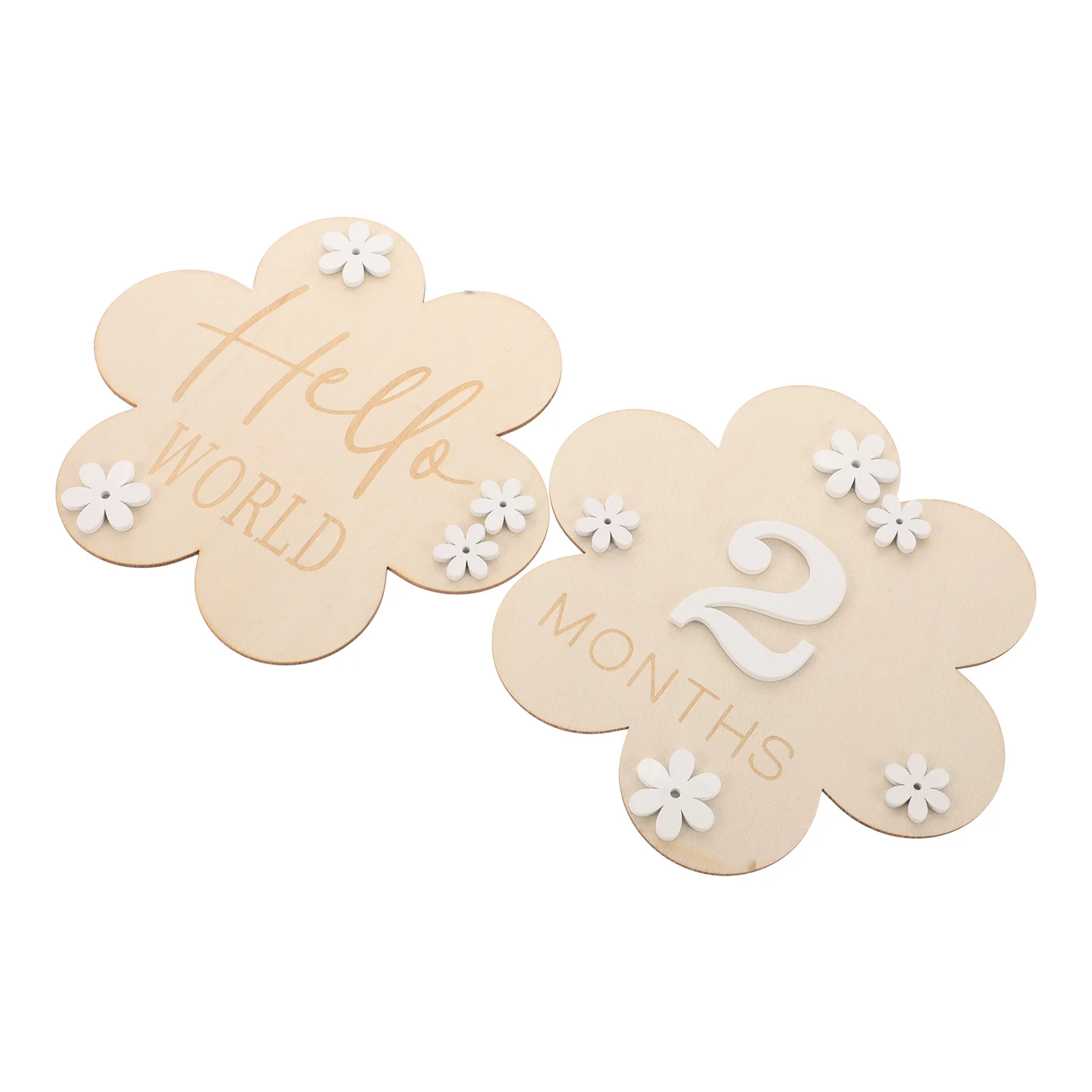 

2pcs Baby Milestone Toys Beige Sign Girl Boy Hospital Newborn Name Flower Wood Photo Props Clipping Birth Announcement Month