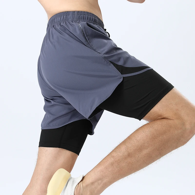 Men'S Summer New Loose Fashion Casual Double-Layer Quick Drying Shorts Men'S Inner Lining Running Fitness Training Sports Pants