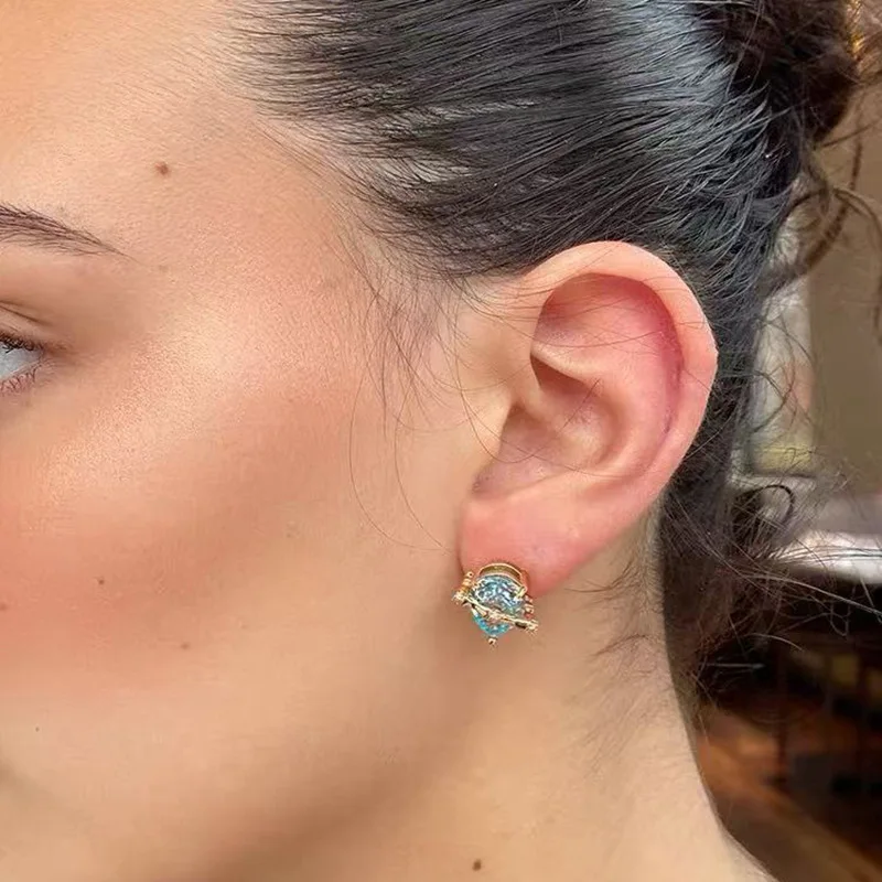 Fresh and fashion blue crystal water droplet earrings for women high-end inlay diamonds bamboo knot earings stud wedding jewelry