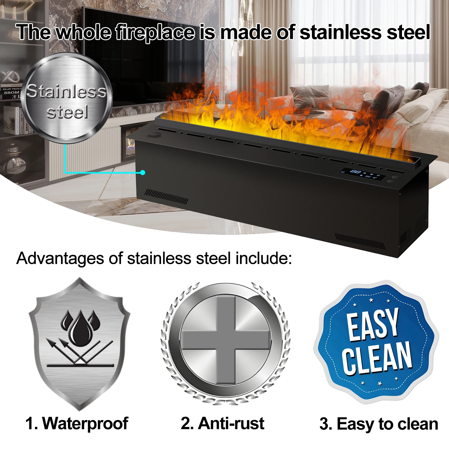 Camino a nebbia, riscaldatore elettrico per camino a vapore d'acqua, fiamme realistiche, silenzioso, ad alta efficienza energetica, adatto per la decorazione di casa/ufficio