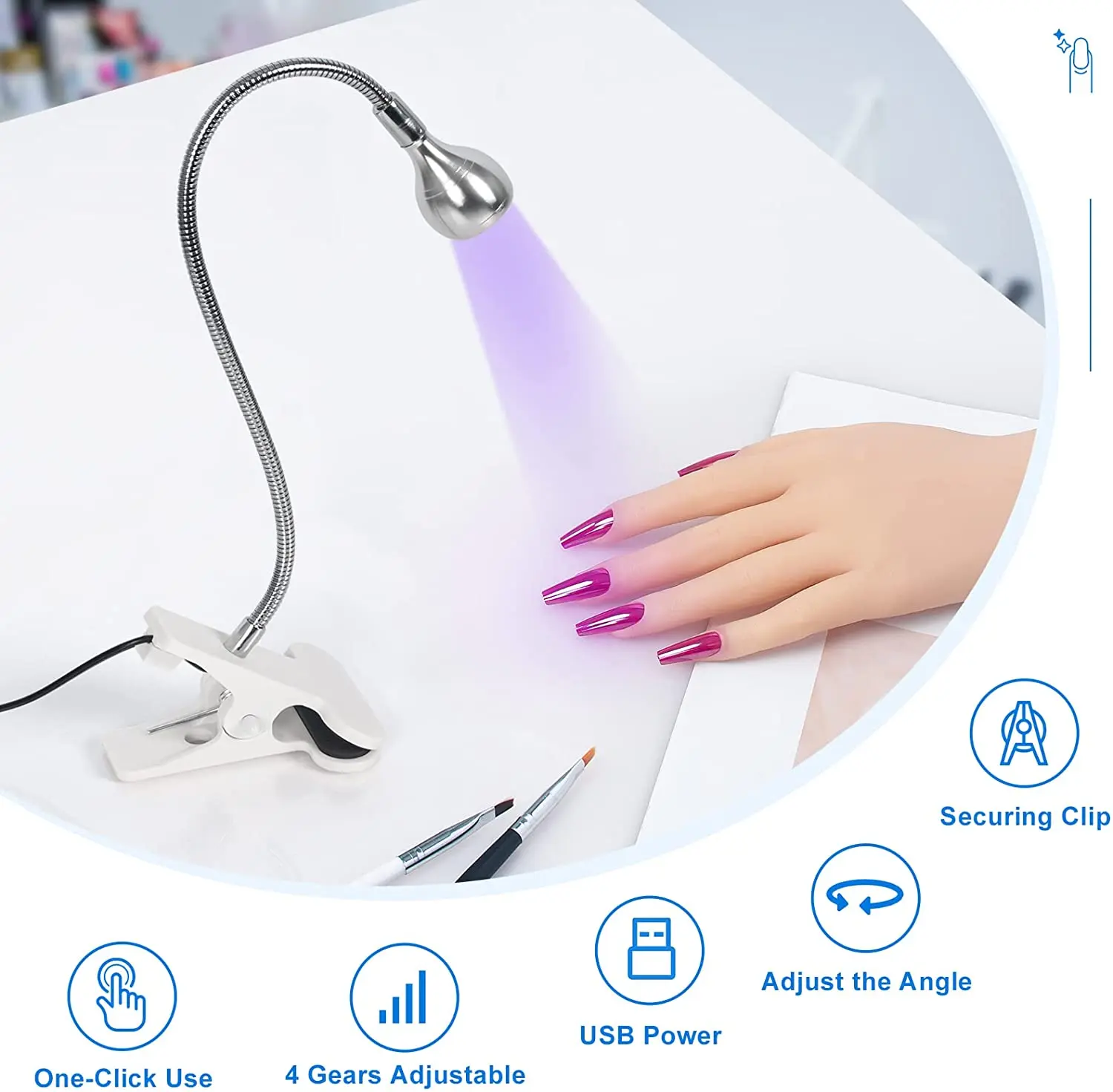 Imagem -06 - Lâmpada Led para Unhas com Gooseneck e Braçadeira para Unhas Gel Secador de Manicure Sliver 3w 395nm Cura Luz