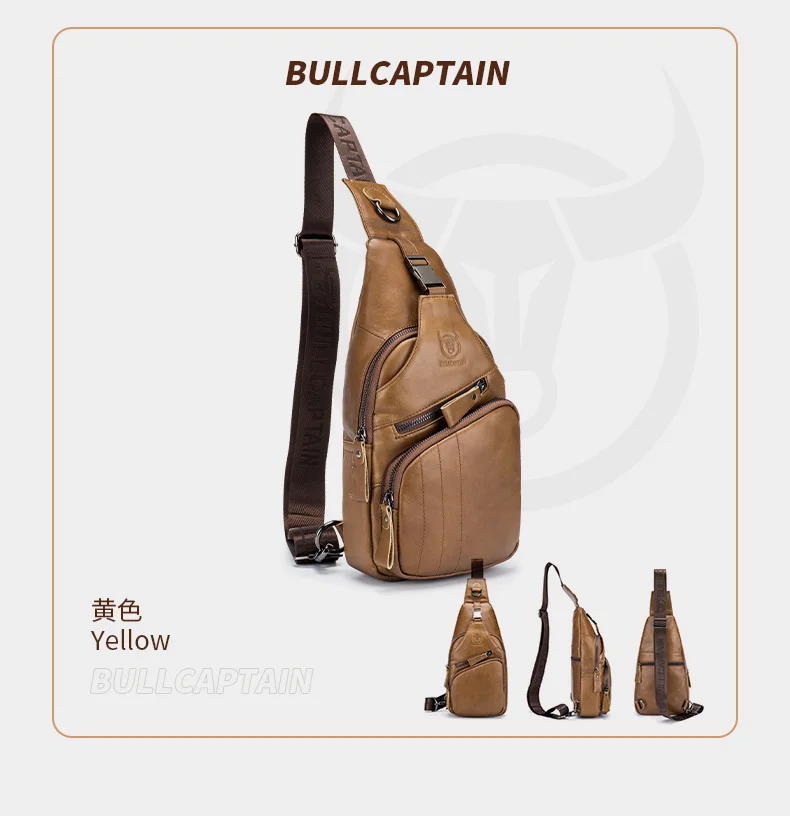 BULLCAPTAIN Tasche Echtes Leder Brusttasche Herrenmode Stil Casual Straddle Bag Business Große Kapazität Leder Herrengepäck – Detail 13