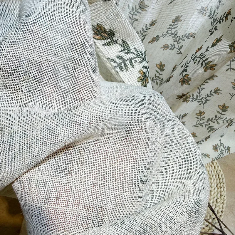 American Country-style Sheer Featuring Small Floral Print on Thickened Linen-blend Fabric Custom Size Curtains for Bedroom Decor