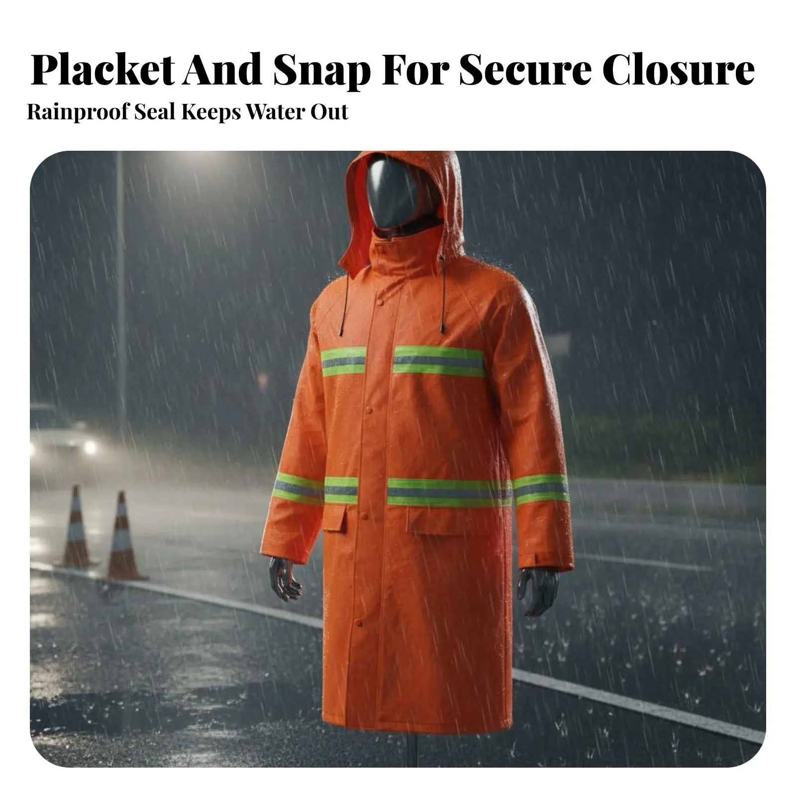 Reflective Safety Raincoat With Hood High Visibility Rain Coat Long Raincoat Sturdy Duty Waterproof Long Coat Long-Lasting