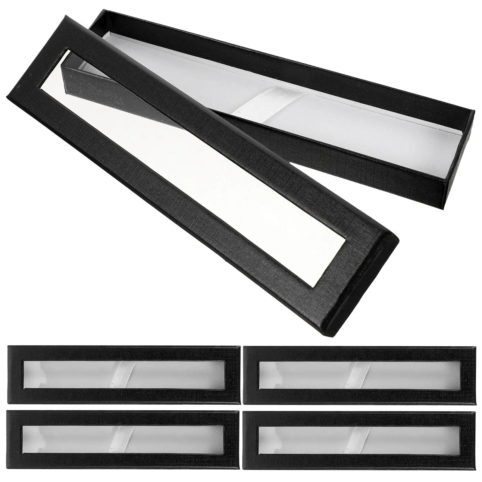 

5pcs Black Paper Pen Boxes Clear Window Lightweight Portable Storage Fountain Gift Empty Organizer Containers Student