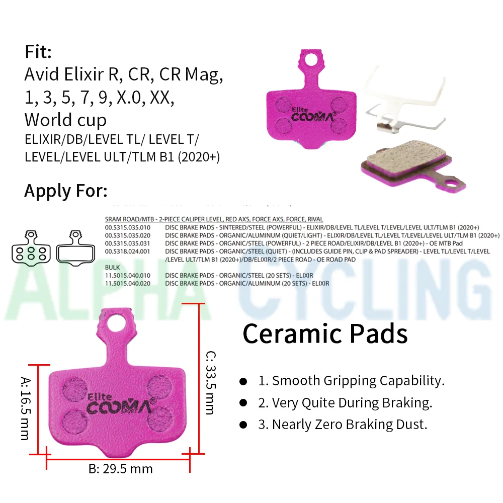 4 Pairs Ceramic Bicycle Disc Brake Pads for SRAM DB LEVEL, AVID Elixir R, CR, CR Mag, 1/3/5/7/9, X.0, XX