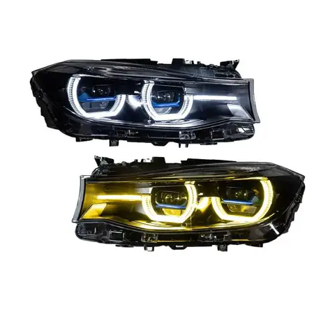 Передняя фара для BMW 3 серии 3GT F34 2013-2019, модифицированная, двухцветная (желтая и белая), с лазерной линзой "золотой глаз" в сборе.