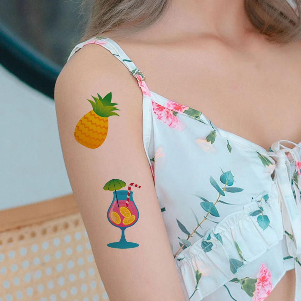 30pcs Cute Temporary Tattoo Stickers for Women Men Watermelon Fruit Beach Osean Theme Fake Tattoo for Summer Holiday Body Decor