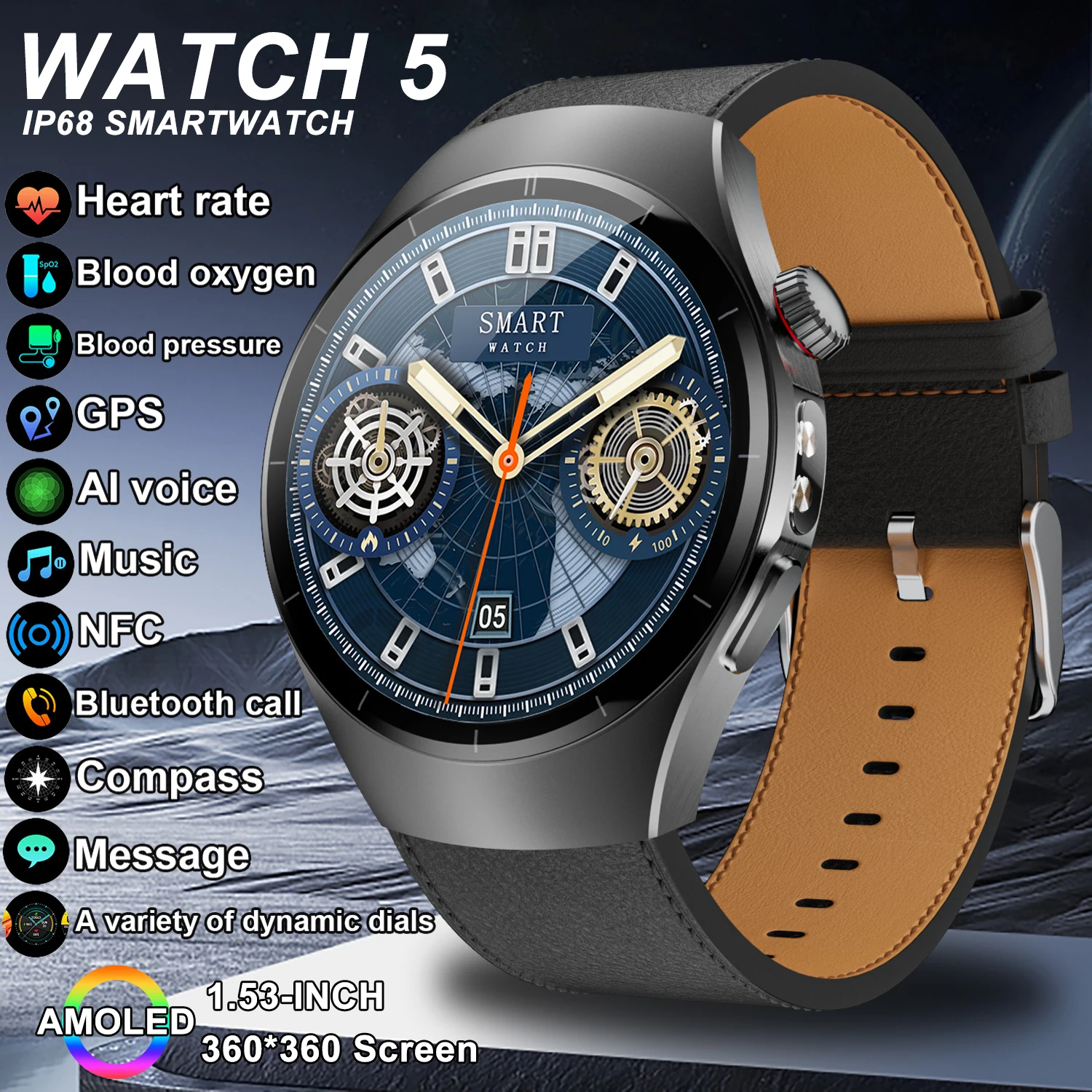 

Watch 5 Pro Smartwatch Men Women NFC GPS Tracker Bluetooth call Heart rate Sports Fitness Smartwatch Waterproof Watch 2025New