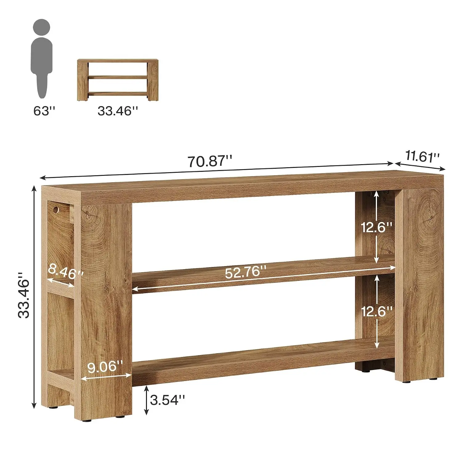 70.9-Inch Extra Long Console Table with Storage, Narrow Wooden Sofa Table Behind The Couch, Farmhouse 3-Tier Entry, Customized