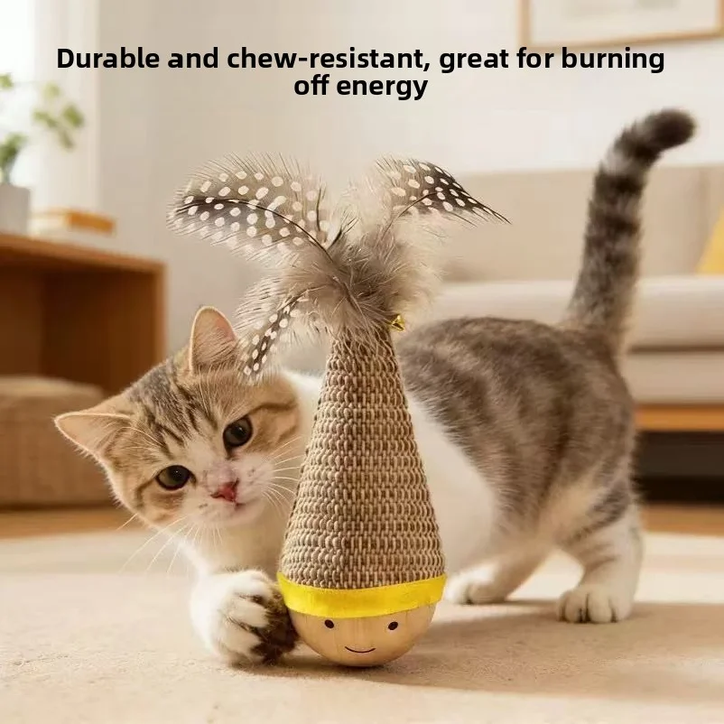 Tumbler Cat Toy with Feather Bell Sound, Scratch and Bite Resistant, Pet Toy for Cats to Entertain Themselves and Relieve