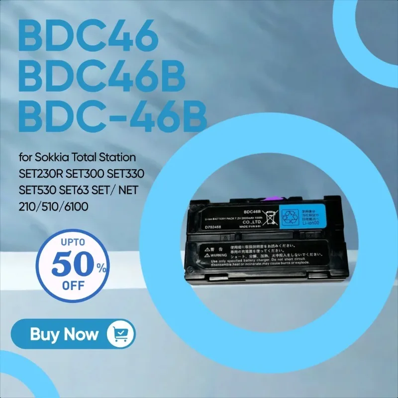 

2600mAh 7.2V BDC46 BDC46B BDC-46B Battery for Sokkia Total Station SET230R SET300 SET330 SET530 SET63 SET/ NET 210/510/6100