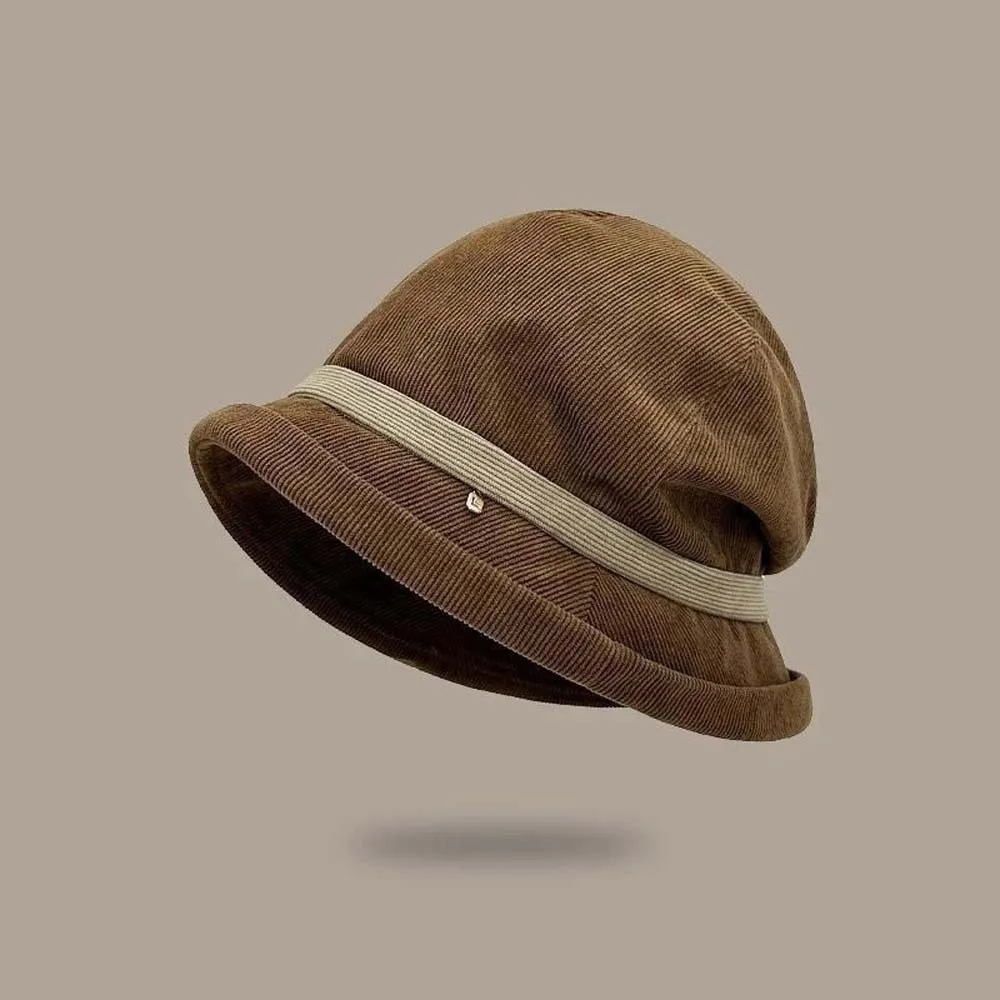 Casquette de pull en velours côtelé de tempérament, couleur unie, Style japonais, chapeau de pêcheur d'hiver, plus chaud, coupe-vent, Anti-froid, seau pour l'extérieur