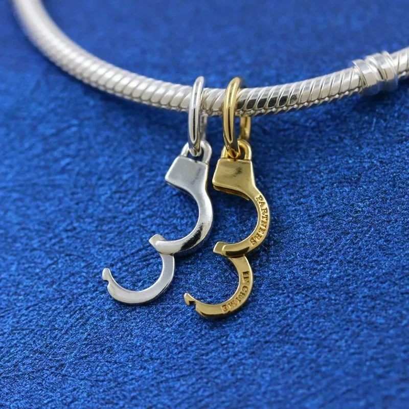 New Style Openable and Detachable Handcuff Charm Two-in-one Gold Friendship Charm Fit Diy Original Bracelet 925 Sterling Silver