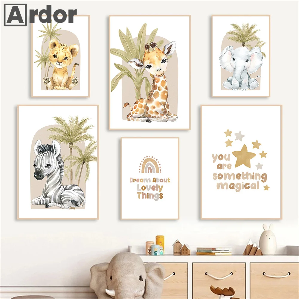 

Elephant Giraffe Lion Jungle Animals Nursery Wall Art Canvas Painting Nordic Posters And Prints Wall Pictures Kids Room Decor