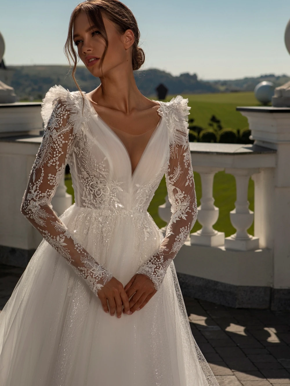 Vestido De novia clásico con Apliques De encaje, brillante, cuentas De lentejuelas, Vintage, línea A, largo, 2024