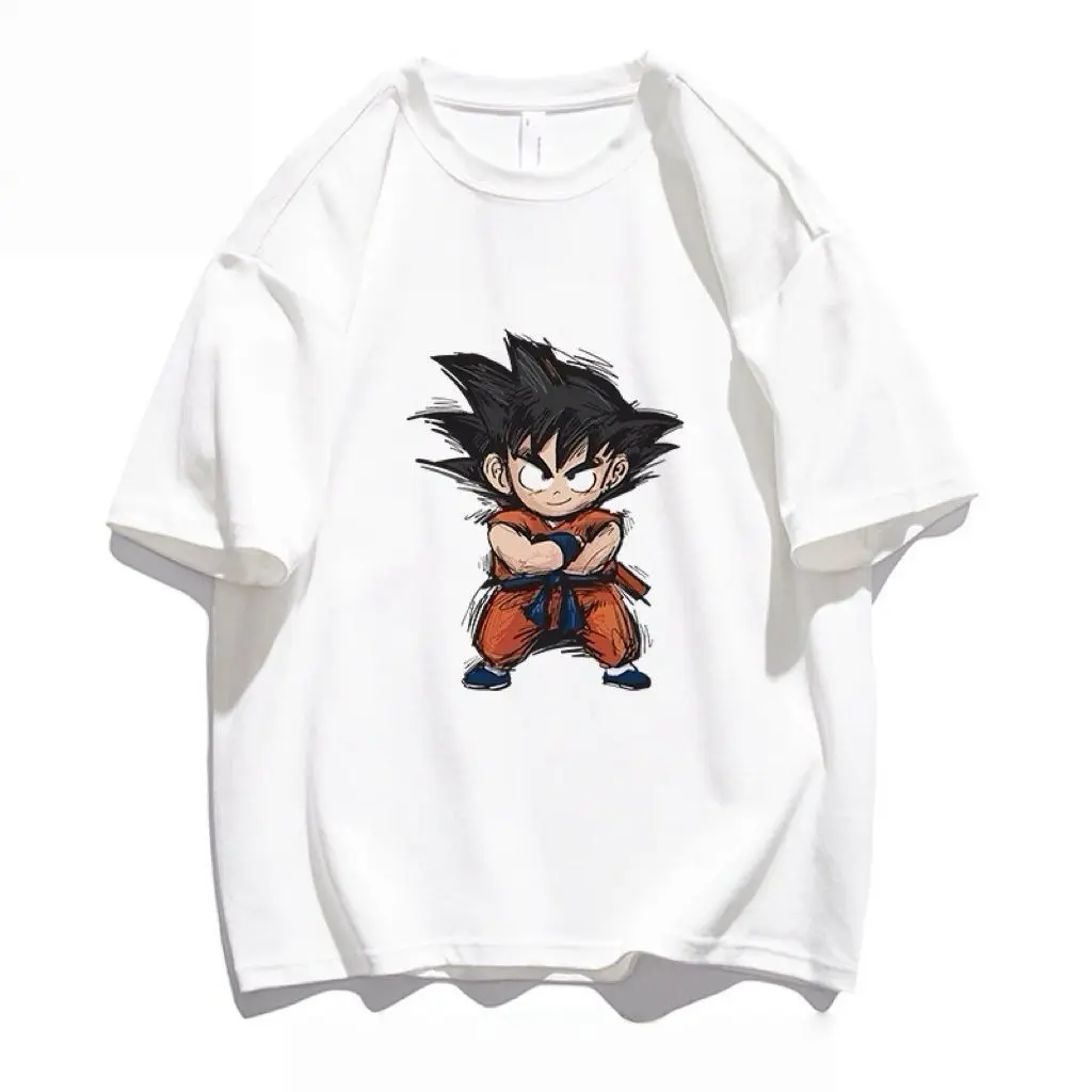 Camiseta de manga corta estilo americano con estampado de Dragon Ball para hombre y mujer, camisetas holgadas retro de anime japonés Goku